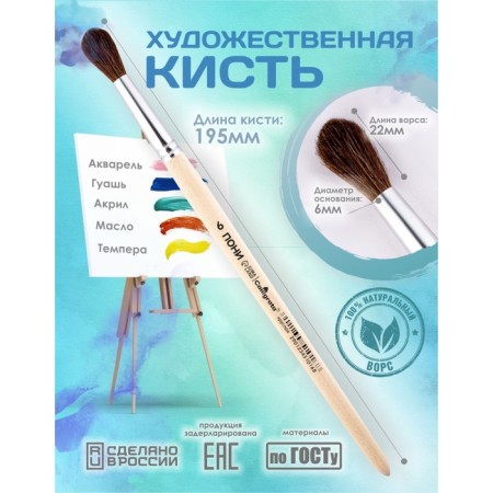 Round Brush No. 6 (clip diameter 6 mm; hair length 22 mm), wooden pen, calligrata