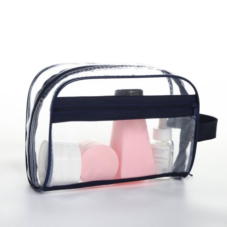 Lightning cosmetic bag, external pocket, with a pen, blue/transparent color-4