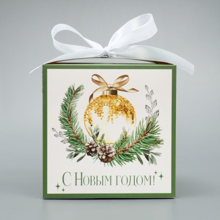 Folding box “Happy New Year!”, Christmas tree decorations, 12 x 12 x 12 cm, New Year-3