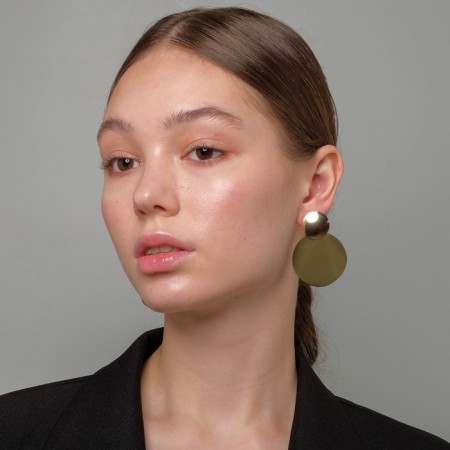 Earrings Metal "Lady" waves, olive color in gold-2