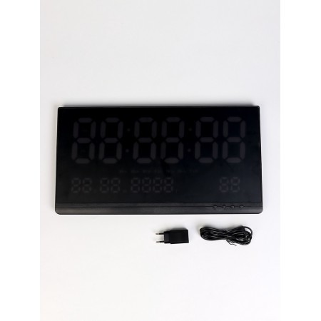 Electronic wall clock, thermometer calendar, 47.5 x 25.3 cm, green cyfras 10.8 x 5.3 cm 107662-10