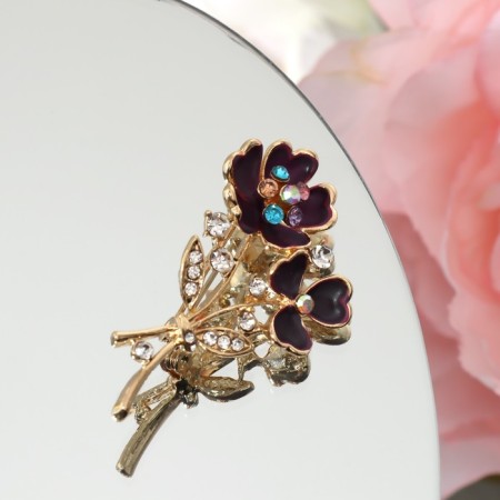 Brooch "Flowers" bouquet, lilac color in gold-1