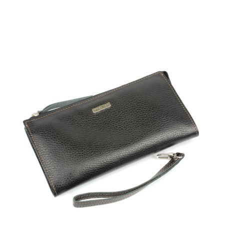 Clutch, 2 parts on zipper, 2 external pockets, wrist strap, black color