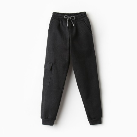 Pants for the boy are laid down, dark gray color, height 140 cm