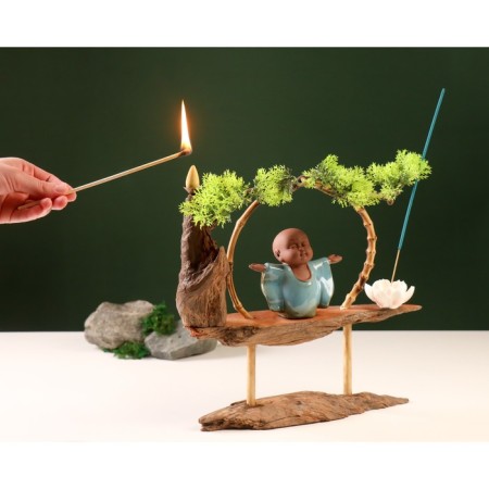 Souvenir tree, porcelain "Little Buddha in Blue" with a stand for incense 35x35x9.5 cm-11