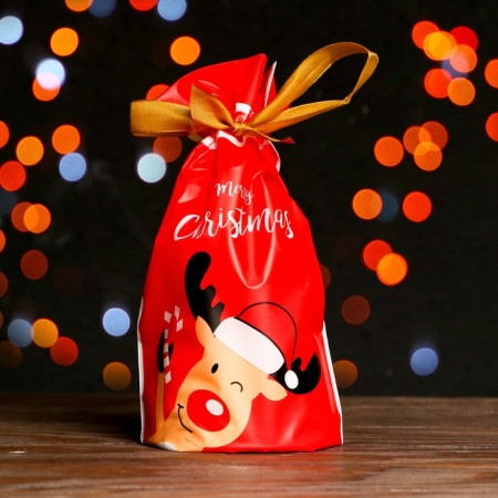 Polyethylene gift package "Deer", with ties, 15*23cm