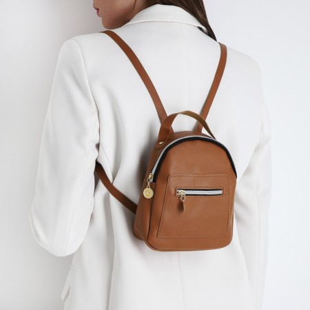 Women's backpack of artificial leather with lightning, 1 pocket, brown color-4