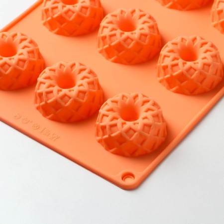 The form for baking the share "German cupcake. Openwork ", silicone, 12 cells, 28 × 16 × 1.5 cm, orange color-4