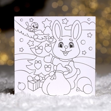 New Year's coloring - Magnet "New Year! Bunny at the Christmas tree ", 10 x 10 cm-4