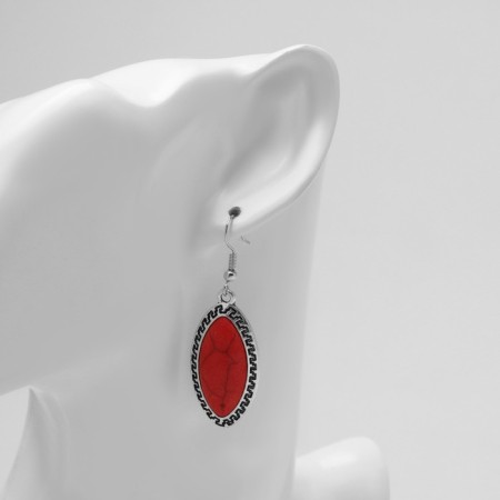 Earrings "Nutel" Ellipse, red color in black silver-1