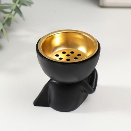Black Polystone stand “A little man sits” black 6.7x6x6.8 cm-2