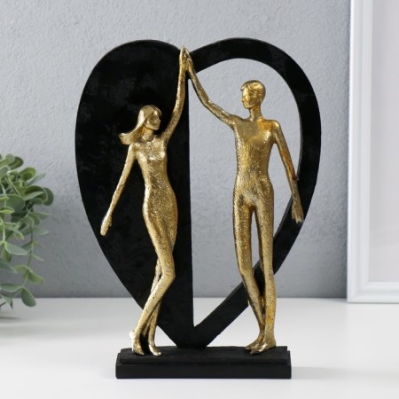 Polystone souvenir "Lovers from a large heart" gold with black 20x4.5x27.5 cm