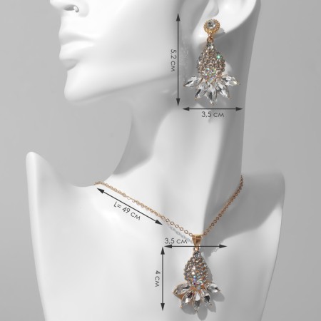 Set 2 objects: earrings, pendant "Lotus", color rainbow-white in gold, 48 cm-1