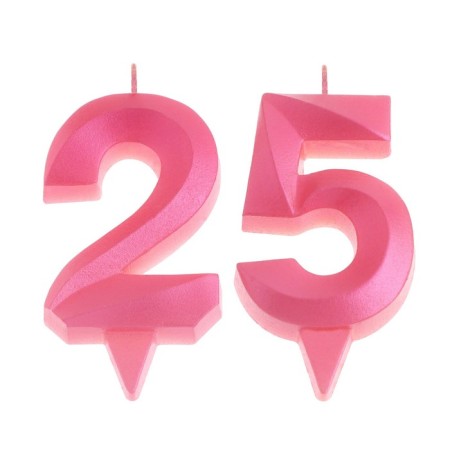 Candle in the cake jubilee "line" (set 2 in 1), number 25 /52, pink metallic, 6.5 cm-2