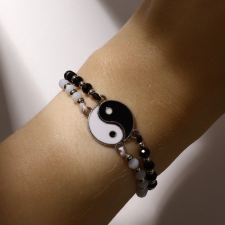 Bracelets "Demetrons" yin-yang, shine, black and white color, 7cm-3