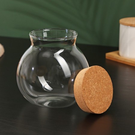 Glass Bank for bulk products with cork cover Bellatenero Babble, 1 L, 12.5 × 14 cm-1