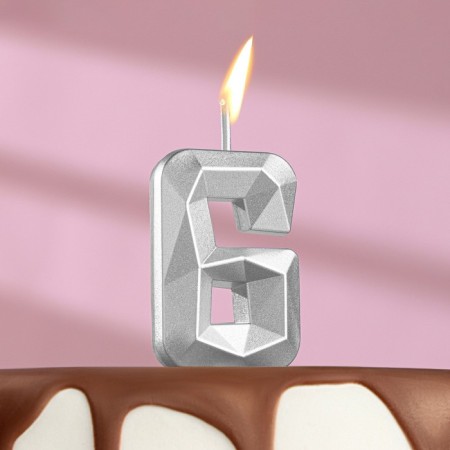Candle in the cake on the skewer "Almaz", the number "6", silver, 4.8x2.6 cm