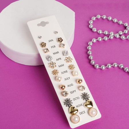 Pusets 12 pairs Onear, Floral mood, white color in gold-1
