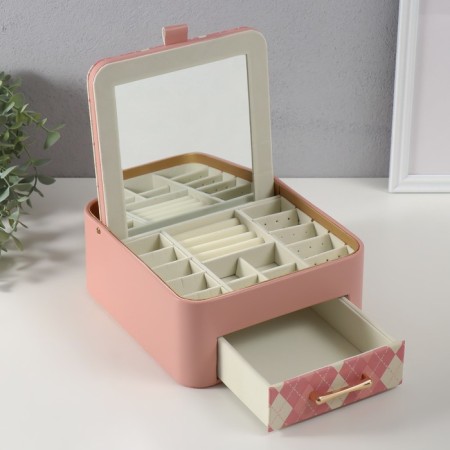 Casket to the leatherette for jewelry "Cell" pink 20x22.5x9.5 cm-2
