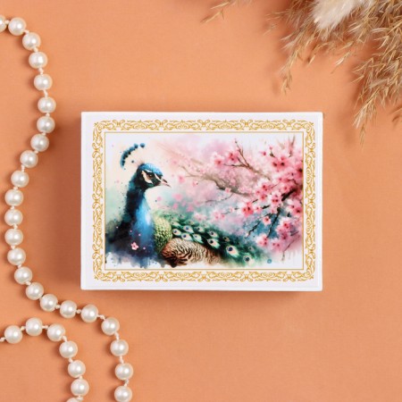 Casket "Peacock", white, 8 × 10.5 cm, lacquer miniature-2