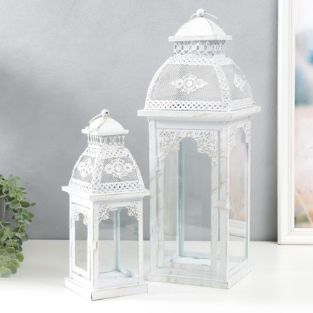 Summary metal, glass "Lantern-openwork pattern" Nr 2 pcs D-7.5, 12 cm white 15x15x46 cm
