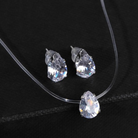 Set 2 objects: earrings, pendant “on the fishing line” Drip, white color in silver, 35cm-3