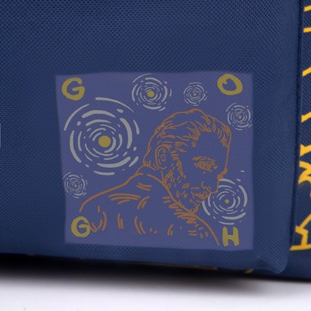 Backpack school textile art, with an overflowing patch, the color of the dark blue-11