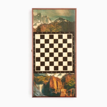 Backgammon "lion", wooden board 40 x 40 cm, with a field for playing checkers-1