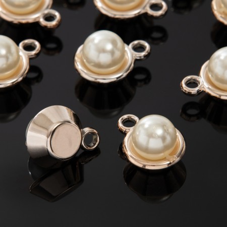Pearl-suspension “Pearl” ball 2.1 × 1.6 × 1.5 cm, (set10 pcs.), White color in gold