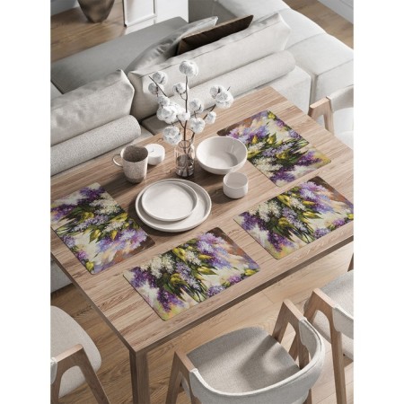 A set of napkins for setting the table "Bouquet of lilacs", rectangular, rounded edges, size 30x46 cm, 4 pcs