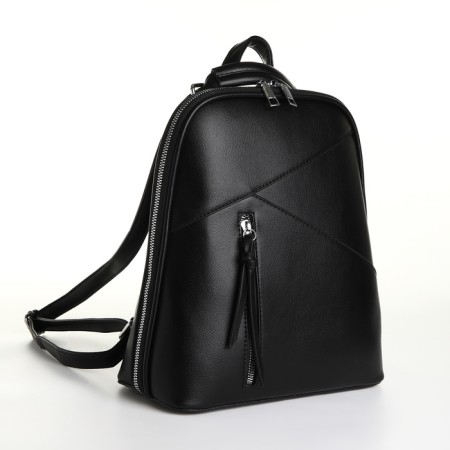 City backpack of artificial leather with lightning, black color