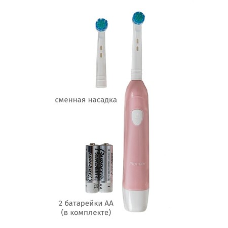 Electric toothbrush Pioneer TB-1021, children's, 1 interchangeable nozzle, pink color with white 94105-2