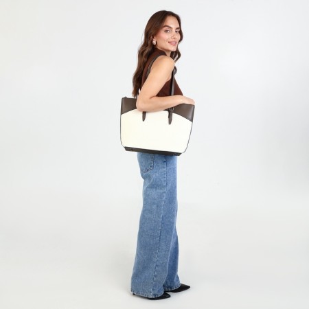 David Jones zipper bag, external pocket, beige/brown-6