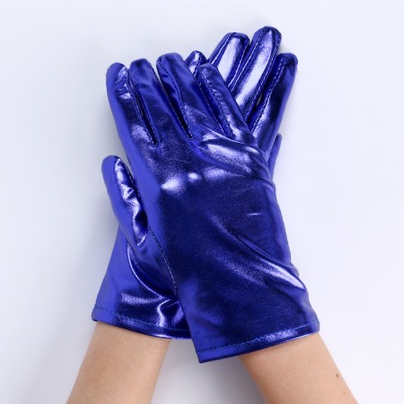 Carnival accessory- gloves, blue metallic color, artificial leather-1