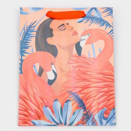 Gift Package Laminated, packaging, “Girl with flamingos”, rainbow holography, MS 18 x 23 x 10 cm-5