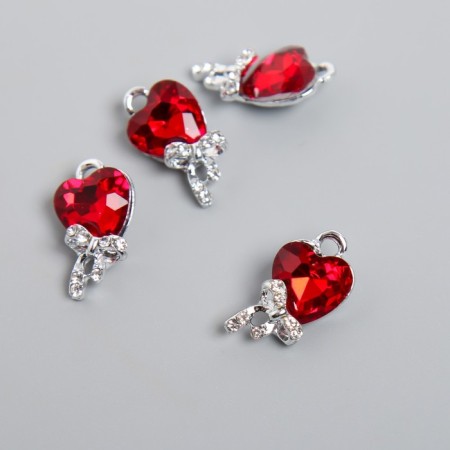 Decor for creativity metal, rhinestones "Rubin heart with bow" 1.8x1.5 cm