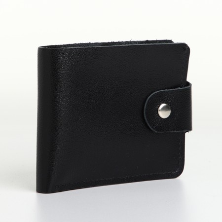 Men's purse on the button, Textura, cards, coins, black color