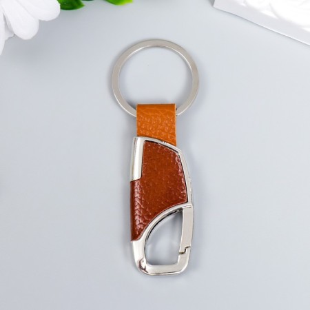 Metal keychain, leatherette with carbine "Stylish" brown 8.2x3.2 cm-3