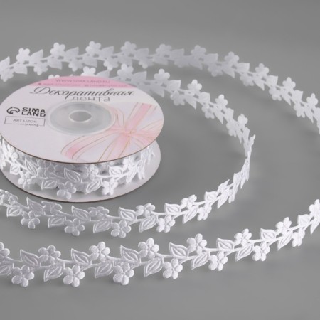 Figure tape "Branches with flowers", 20 mm, 9 ± 0.5 m, white color