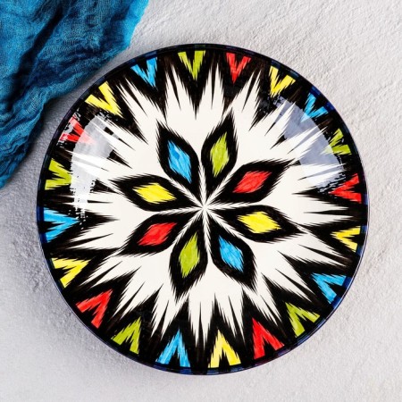 Plate of the Rishtan ceramics "Atlas", multi -colored, flat, 28 cm-1