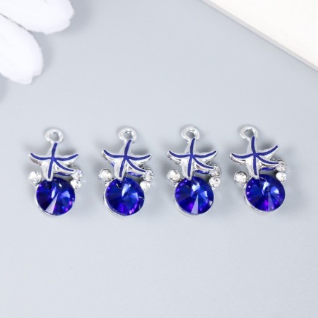 Decor for creativity metal, rhinestones "Sea star with pebbles" Blue 1.8x1 cm-2