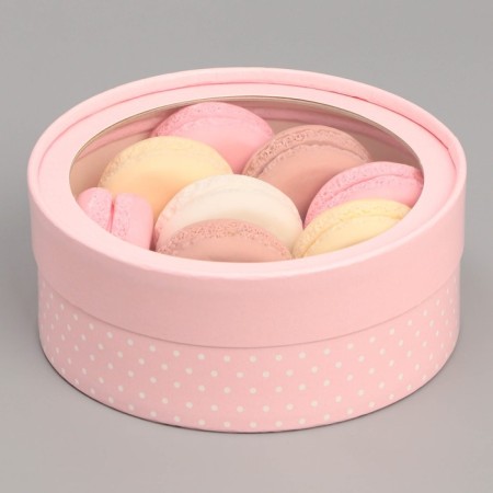 Makarun box, confectionery packaging tube with a pink window 16 x 16 x 5 cm-3