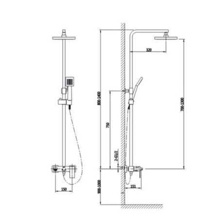 The shower system TIMO SELENE SX-1030/00, single-leaf, tropical shower, hand watering can, chrome-1