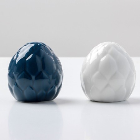 List and Solonka from ceramics "Artichoke", white and blue 6 x 6.5 cm, white-blue color-2