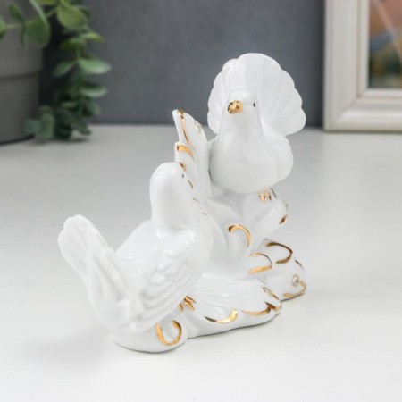 Souvenir Ceramics "White pigeons on a fluffy branch" Rhinestones 10x5.3x13 cm-2