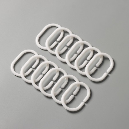 A set of rings for curtains in the bathroom, plastic, 12 pcs, white color