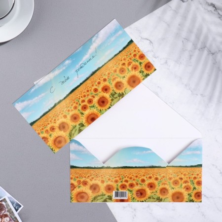 Money envelope "Happy Birthday!" Sunflowers, 8 x 16.3 cm-1
