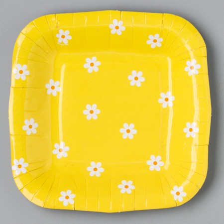 Disposable plate paper square "chamomile", flowers, 16.5x16.5 cm-1
