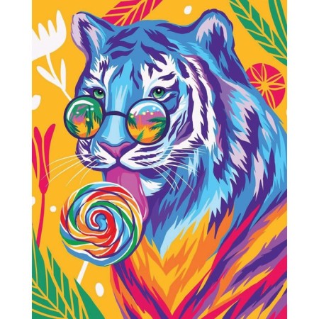 Diamond embroidery on a frame with a full filling “Tiger with a candy”, 40 × 50 cm-1