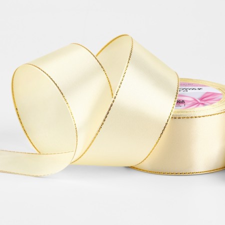 A satin ribbon “Golden threads”, 40 mm × 23 ± 1 m, color light beige No. 08